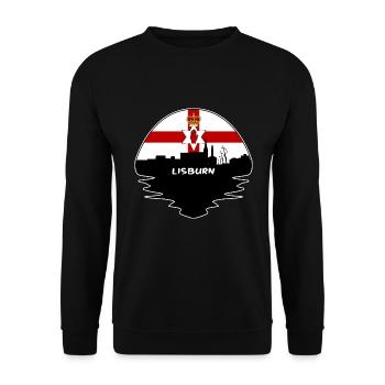 Lisburn-Nordirland-Flaggen-Skyline-Schattenbild T - Unisex Pullover - Schwarz - Vorne - Alina (178cm) & Michal (187cm)