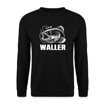 Team Waller Wels Welsfischen Sportfischen - Unisex Pullover - Schwarz - Vorne - Alina (178cm) & Michal (187cm)