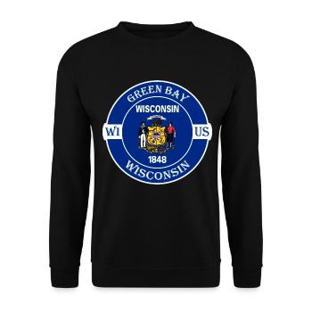 Green Bay Wisconsin Flagge USA Reise Souvenir Abzeichen - Unisex Pullover - Schwarz - Vorne - Alina (178cm) & Michal (187cm)