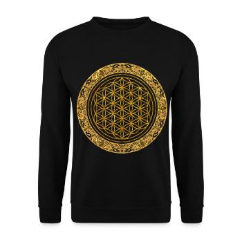 Lebensblume Gold Mandala - Unisex Pullover - Schwarz - Vorne - Alina (178cm) & Michal (187cm)