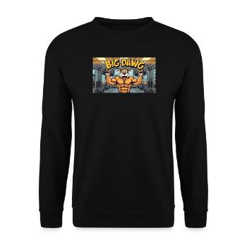 A funny cartoon style dog lifting dumbbells at - Unisex Pullover - Schwarz - Vorne - Alina (178cm) & Michal (187cm)