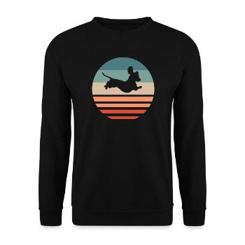 Dackel Dackelhund Silhouette Retro Geschenk - Unisex Pullover - Schwarz - Vorne - Alina (178cm) & Michal (187cm)