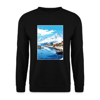 Dutch Harbor Alaska Vintage Reiseposter Souvenir - Unisex Pullover - Schwarz - Vorne - Alina (178cm) & Michal (187cm)