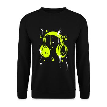 Neongrüne Kopfhörer Musik Techno Party - Unisex Pullover - Schwarz - Vorne - Alina (178cm) & Michal (187cm)