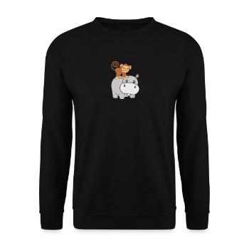 Nilpferd Affe Hippo - Unisex Pullover - Schwarz - Vorne - Alina (178cm) & Michal (187cm)