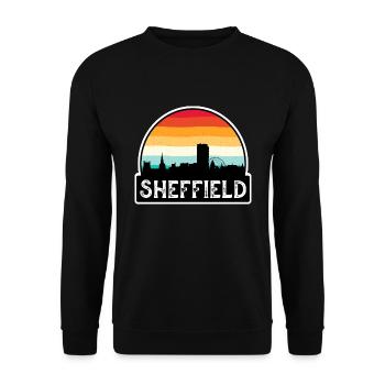 Sheffield England Flagge Skyline Reise-Souvenir - Unisex Pullover - Schwarz - Vorne - Alina (178cm) & Michal (187cm)