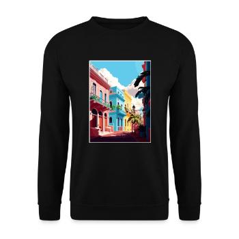 San Juan Karibik Vintage Reiseposter Souvenir - Unisex Pullover - Schwarz - Vorne - Alina (178cm) & Michal (187cm)