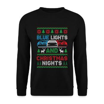 Blaue Lichter und Weihnachtsnächte Polizei Weihnac - Unisex Pullover - Schwarz - Vorne - Alina (178cm) & Michal (187cm)