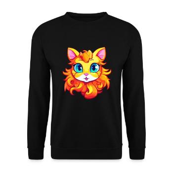 Ingwer Langhaar Katze Aquarell Cartoon Kawaii - Unisex Pullover - Schwarz - Vorne - Alina (178cm) & Michal (187cm)