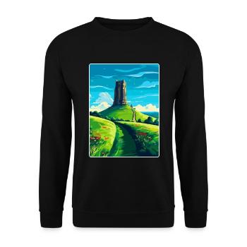 Glastonbury Tor England Uk Reise Poster Souvenir - Unisex Pullover - Schwarz - Vorne - Alina (178cm) & Michal (187cm)