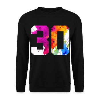 NUMMER 30 JAHRE ALT 30. GEBURTSTAG - Unisex Pullover - Schwarz - Vorne - Alina (178cm) & Michal (187cm)