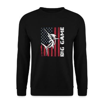 Springender Marlin mit US Flagge Hochseefischen - Unisex Pullover - Schwarz - Vorne - Alina (178cm) & Michal (187cm)