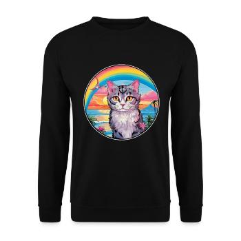 Selkirk Rex Katzenrasse Aquarell Cartoon Kawaii - Unisex Pullover - Schwarz - Vorne - Alina (178cm) & Michal (187cm)