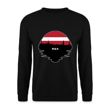 Riga Lettland Flagge Skyline Silhouette Reisen - Unisex Pullover - Schwarz - Vorne - Alina (178cm) & Michal (187cm)