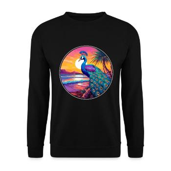 Pfau buntes Aquarell Cartoon Kawaii Tier - Unisex Pullover - Schwarz - Vorne - Alina (178cm) & Michal (187cm)