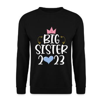 Große Schwester 2023 Großes Schwesterchen 23 - Unisex Pullover - Schwarz - Vorne - Alina (178cm) & Michal (187cm)