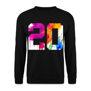 NUMMER 20 JAHRE ALT 20. GEBURTSTAG - Unisex Pullover - Schwarz - Vorne - Alina (178cm) & Michal (187cm)