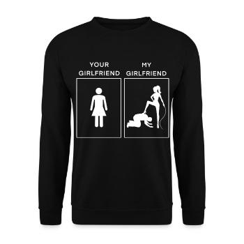 Your Girlfriend My Girlfriend - Domina Humor - Unisex Pullover - Schwarz - Vorne - Alina (178cm) & Michal (187cm)