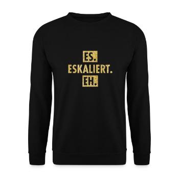 Es eskaliert. Glitzernde Provokation - Unisex Pullover - Schwarz - Vorne - Alina (178cm) & Michal (187cm)