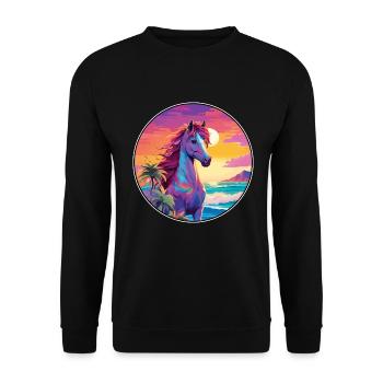 Pony Buntes Aquarell Cartoon Kawaii Tier - Unisex Pullover - Schwarz - Vorne - Alina (178cm) & Michal (187cm)
