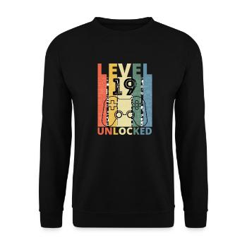 Level 19 Freigeschaltet Lustiger Gamer Geburtstag Neunzehn - Unisex Pullover - Schwarz - Vorne - Alina (178cm) & Michal (187cm)