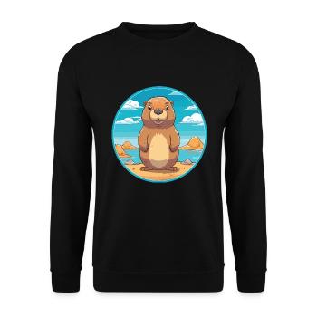 Und täglich grüßt das Murmeltier Aquarell Karikatur Kawaii Clipart Tier - Unisex Pullover - Schwarz - Vorne - Alina (178cm) & Michal (187cm)