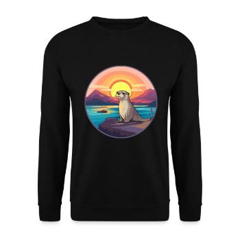 Otter buntes Aquarell Karikatur Kawaii Tier - Unisex Pullover - Schwarz - Vorne - Alina (178cm) & Michal (187cm)