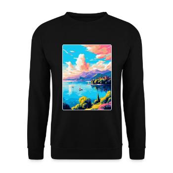 Lago Maggiore Schweiz Vintage Reiseplakat - Unisex Pullover - Schwarz - Vorne - Alina (178cm) & Michal (187cm)