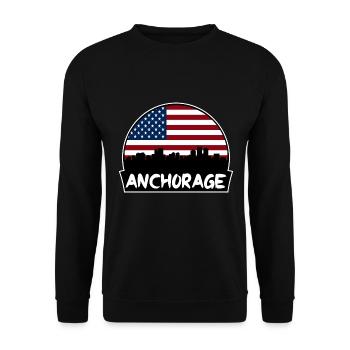 Anchorage Alaska USA Flagge Skyline Silhouette Trave - Unisex Pullover - Schwarz - Vorne - Alina (178cm) & Michal (187cm)
