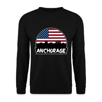 Anchorage Alaska USA Flagge Skyline Silhouette Trave - Unisex Pullover - Schwarz - Vorne - Alina (178cm) & Michal (187cm)