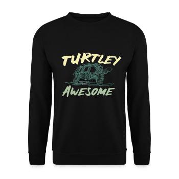 Schildkröte Spruch - Unisex Pullover - Schwarz - Vorne - Alina (178cm) & Michal (187cm)