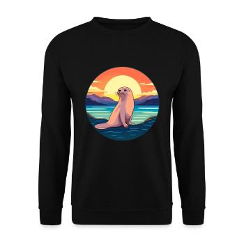 Siegel buntes Aquarell Karikatur Kawaii Tier - Unisex Pullover - Schwarz - Vorne - Alina (178cm) & Michal (187cm)