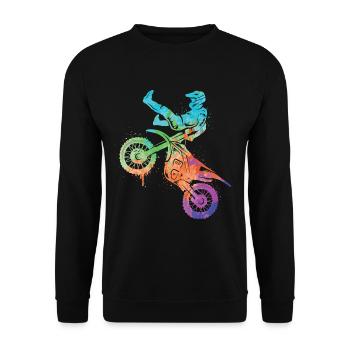 Dirt Biker Motorrad Mädchen Motocross Jungen - Unisex Pullover - Schwarz - Vorne - Alina (178cm) & Michal (187cm)