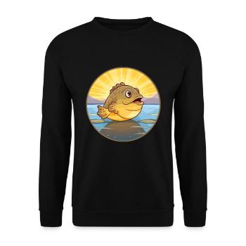 Flunder Fisch Buntes Aquarell Cartoon Kawaii - Unisex Pullover - Schwarz - Vorne - Alina (178cm) & Michal (187cm)