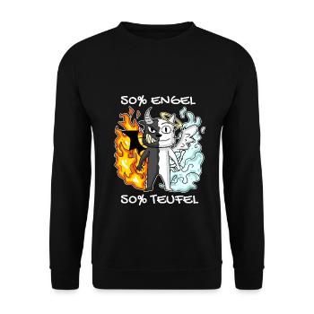 Katze Kater Engel Teufel Engel Böse Niedlich Miau - Unisex Pullover - Schwarz - Vorne - Alina (178cm) & Michal (187cm)