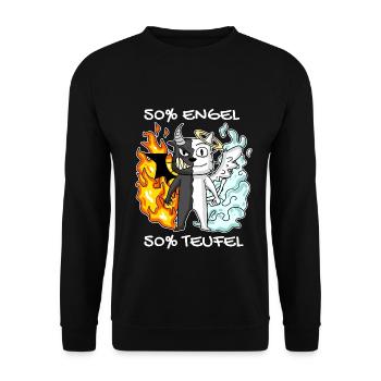 Katze Kater Engel Teufel Engel Böse Niedlich Miau - Unisex Pullover - Schwarz - Vorne - Alina (178cm) & Michal (187cm)