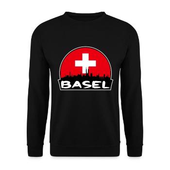 Basel Schweiz Flagge Skyline Silhouette Reisen - Unisex Pullover - Schwarz - Vorne - Alina (178cm) & Michal (187cm)