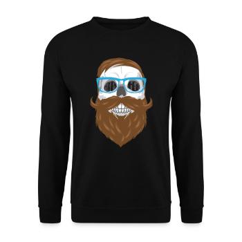 Hipster Totenkopf - Skull mit Bart und Brille - Unisex Pullover - Schwarz - Vorne - Alina (178cm) & Michal (187cm)
