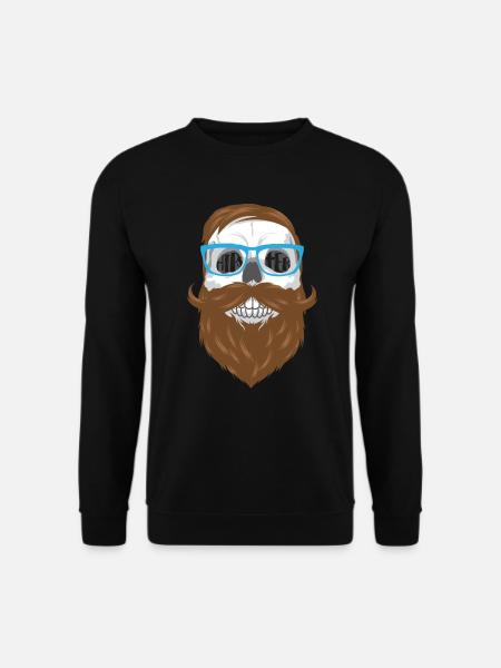 Hipster Totenkopf - Skull mit Bart und Brille - Unisex Pullover - Schwarz