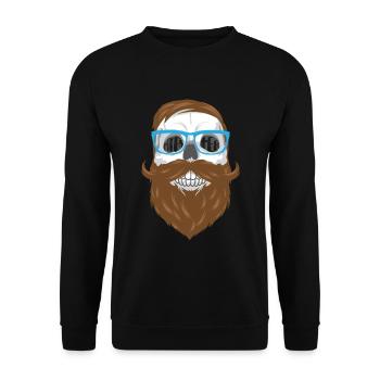 Hipster Totenkopf - Skull mit Bart und Brille - Unisex Pullover - Schwarz - Vorne - Alina (178cm) & Michal (187cm)