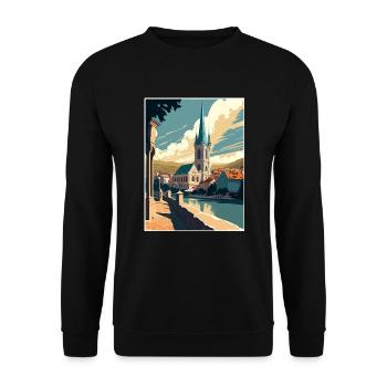 Krems An der Donau Österreich Vintage Reiseposter - Unisex Pullover - Schwarz - Vorne - Alina (178cm) & Michal (187cm)