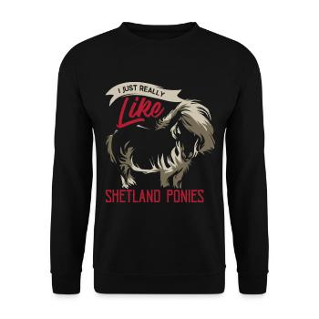 Zotteliges Shetlandpony Inselrasse - Unisex Pullover - Schwarz - Vorne - Alina (178cm) & Michal (187cm)