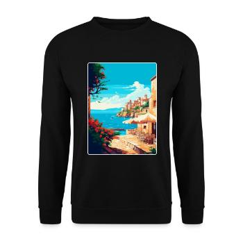 Rhodes Grèce Vintage Voyage Poster WPA Souvenir - Sweat-shirt Unisexe - noir - Devant - Alina (178cm) & Michal (187cm)