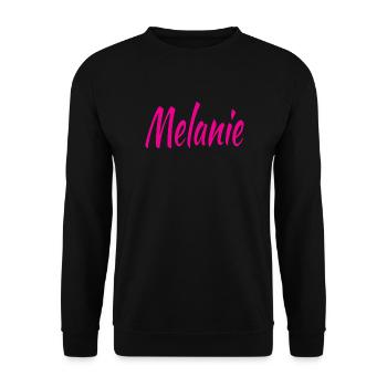 Melanie Schrift Neon Pink auf Schwarz - Unisex Pullover - Schwarz - Vorne - Alina (178cm) & Michal (187cm)