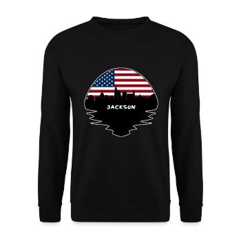 Jackson Mississippi USA Flagge Skyline Silhouette Tr - Unisex Pullover - Schwarz - Vorne - Alina (178cm) & Michal (187cm)