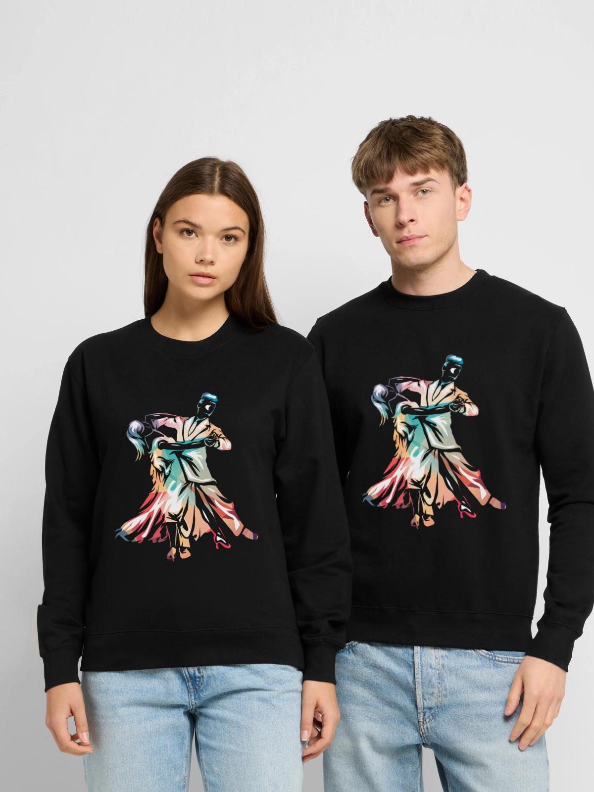 Beschwingter Foxtrott Tanzabend - Unisex Pullover - Schwarz - Vorne - Alina (178cm) & Michal (187cm)