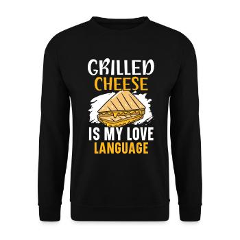 Gegrillter Käse ist meine Liebessprache Foodie Che - Unisex Pullover - Schwarz - Vorne - Alina (178cm) & Michal (187cm)