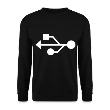 USB Symbol Minimaldesign - Unisex Pullover - Schwarz - Vorne - Alina (178cm) & Michal (187cm)