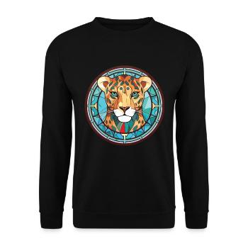 Leopard buntes Aquarell Tier Illustration - Unisex Pullover - Schwarz - Vorne - Alina (178cm) & Michal (187cm)