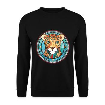 Leopard buntes Aquarell Tier Illustration - Unisex Pullover - Schwarz - Vorne - Alina (178cm) & Michal (187cm)